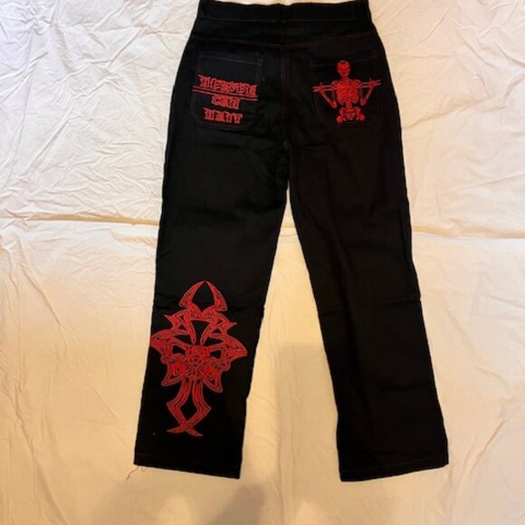 Men's Trendy Embroidered Skull Straight Pants - Picture 3 of 6